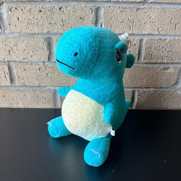 Kawaii Small Plush Dinosaur Backpack 9.25 in Turquoise White Stuffed Animal - Picture 9 of 12
